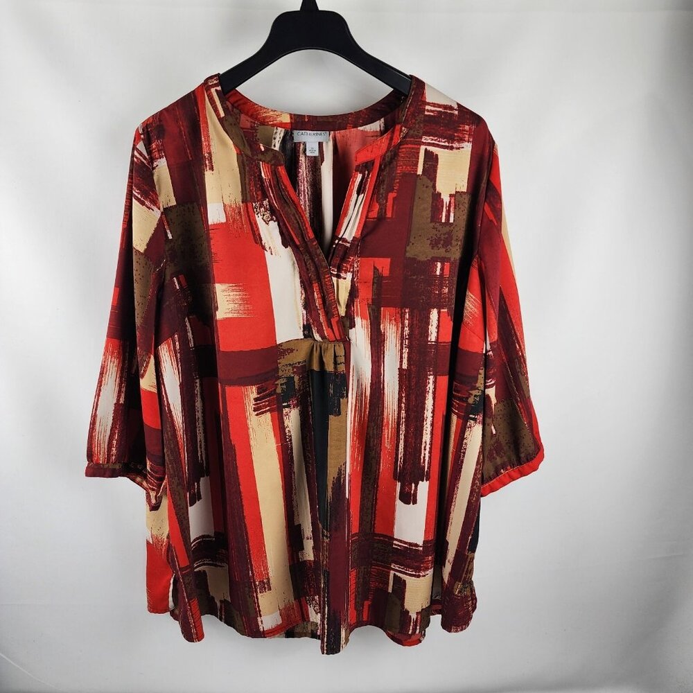 Catherines Blouse Womens Plus 3X Multicolor Colorful Art Balloon 3/4 Sleeve